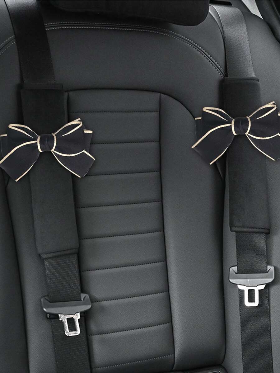 2入組綁結蝴蝶結裝飾安全帶肩墊 - 黑色 - 查看 1