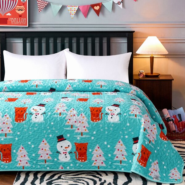 

Christmas Snowman Print Quilt Bedspread, Multicolor