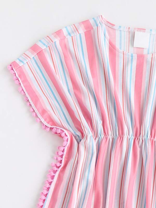 SHEIN Kids SUNSHNE Girls Striped Pompom Decor Cover Up SHEIN UK