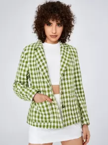 SHEIN Privé Blazer con patrón de guingán con doble bolsillo - Multicolor - Ver 1