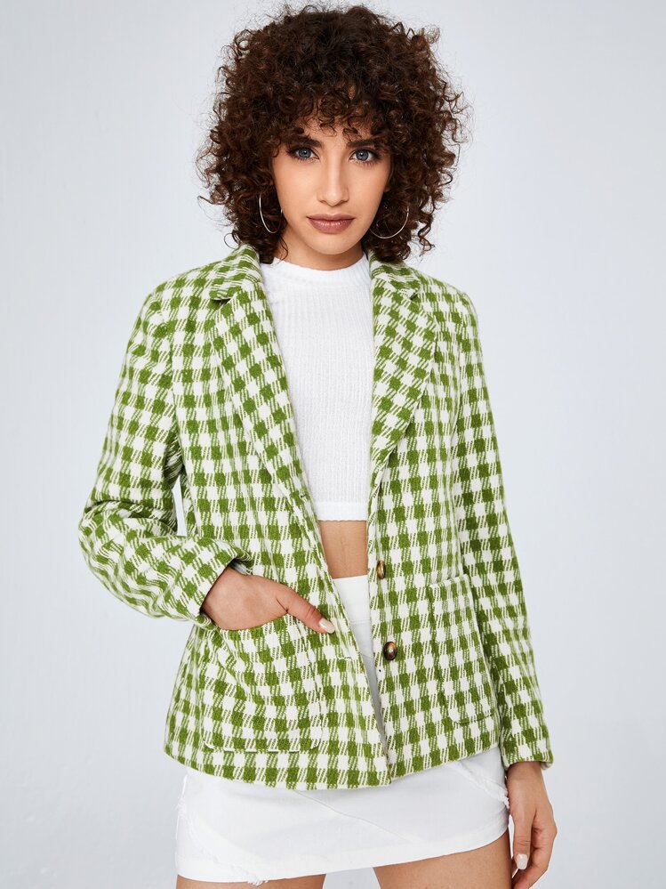 SHEIN Privé 格子圖案雙口袋西裝外套 - 彩色 - 查看 1