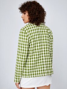 SHEIN Privé Blazer con patrón de guingán con doble bolsillo - Multicolor - Ver 2