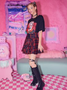 ROMWE J-Fashion Plaid Lace Up Skirt - Multicolor - View 5