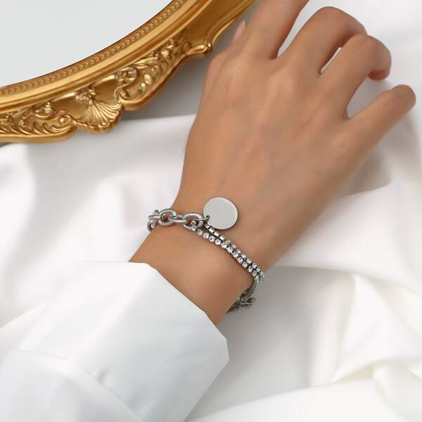 

Rhinestone Decor Bracelet, Silver