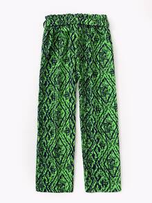 Girls Allover Print Belted Wide Leg Trousers - Green - View 2