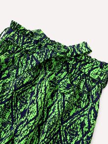 Girls Allover Print Belted Wide Leg Trousers - Green - View 5