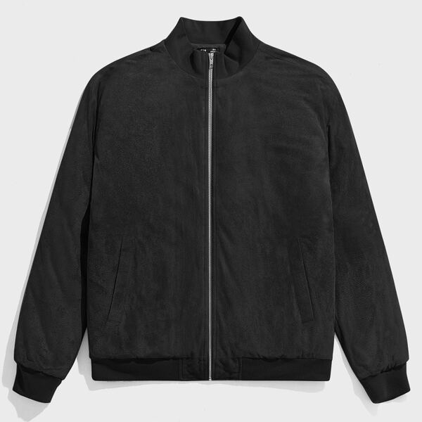

Men Zip Front Suede Winter Coat, Black