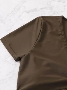 SHEIN Swim Traje de baño de bikini liso con cordón ajustable para playa en verano - Café integral - Ver 3