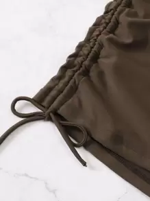 SHEIN Swim Traje de baño de bikini liso con cordón ajustable para playa en verano - Café integral - Ver 4