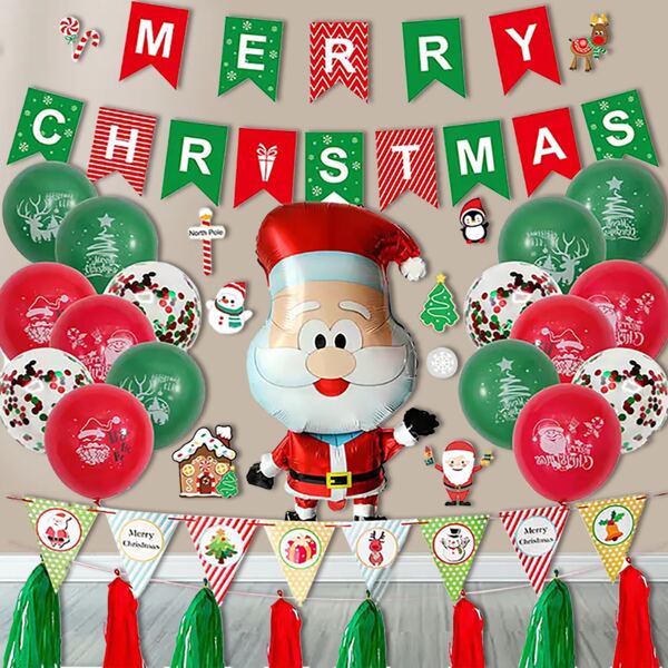 

1set Christmas Print Balloon & Banner Set, Multicolor