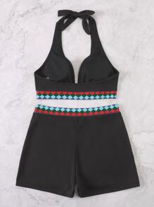 Summer Geometric Print Tape Bikini - Black - View 2