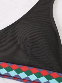 Summer Geometric Print Tape Bikini - Black - View 3