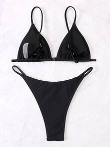 Bikini de gráficos de dibujos animados para la playa de verano - Negro - Ver 2