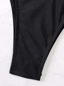 Bikini de gráficos de dibujos animados para la playa de verano - Negro - Ver 5