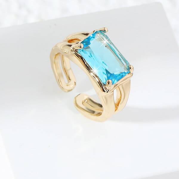 

Zircon Decor Cuff Ring, Gold