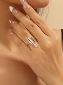 Ngọc trai Giả & Khối Zirconia  Trang trí Nhẫn - Bạc - Xem 1