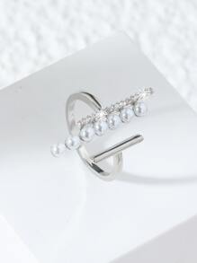 Ngọc trai Giả & Khối Zirconia  Trang trí Nhẫn - Bạc - Xem 2