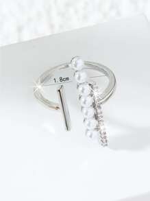 Ngọc trai Giả & Khối Zirconia  Trang trí Nhẫn - Bạc - Xem 3