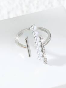 Ngọc trai Giả & Khối Zirconia  Trang trí Nhẫn - Bạc - Xem 4