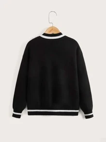 SHEIN Boys Skeleton Pattern Drop Shoulder Striped Trim Jumper - Black - View 2