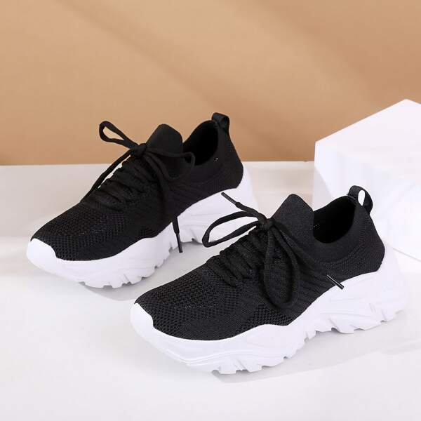 

Breathable Lace-up Front Running Shoes, Black