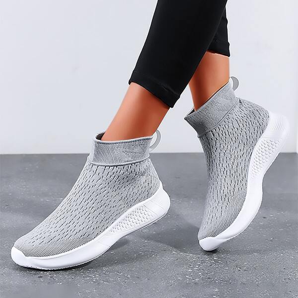

Knit Lace-up Slip On Running Shoes, Grey