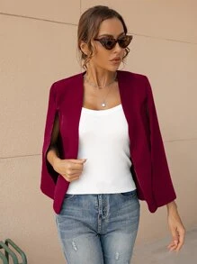 Cloak Sleeve Open Front Blazer - Burgundy - View 1