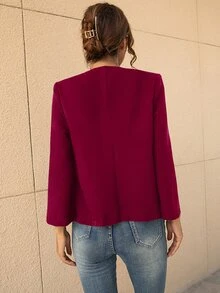 Cloak Sleeve Open Front Blazer - Burgundy - View 2