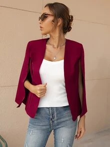 Cloak Sleeve Open Front Blazer - Burgundy - View 4
