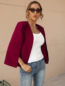 Cloak Sleeve Open Front Blazer - Burgundy - View 5