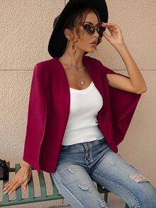 Cloak Sleeve Open Front Blazer - Burgundy - View 8