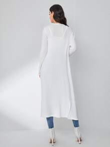 SHEIN LUNE 條紋針織下擺開叉開門襟外套 - 白色 - 查看 2