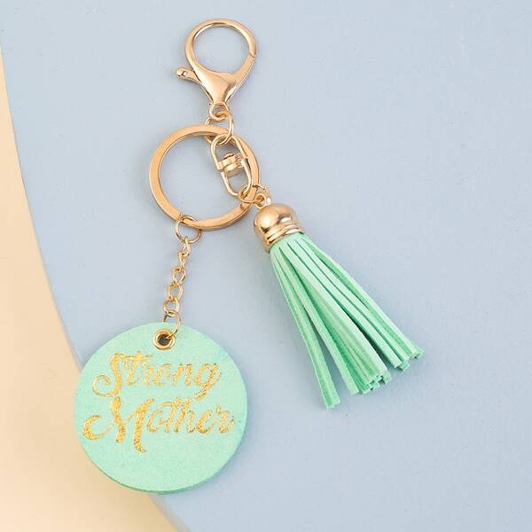 

Letter Graphic Tassel Decor Bag Charm, Green