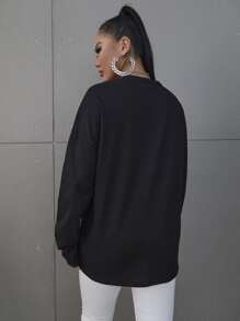 SHEIN Unity Áo thun nữ Hoạt hình Lá thư Giải trí - màu đen - Xem 2