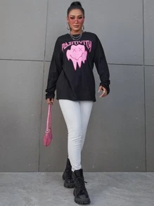 SHEIN Unity Áo thun nữ Hoạt hình Lá thư Giải trí - màu đen - Xem 5