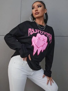 SHEIN Unity Áo thun nữ Hoạt hình Lá thư Giải trí - màu đen - Xem 6