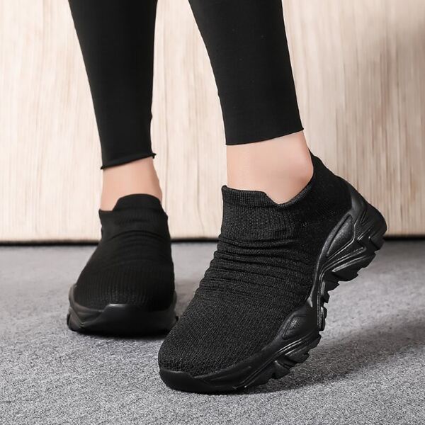 

Knit Detail Slip On Sneakers, Black