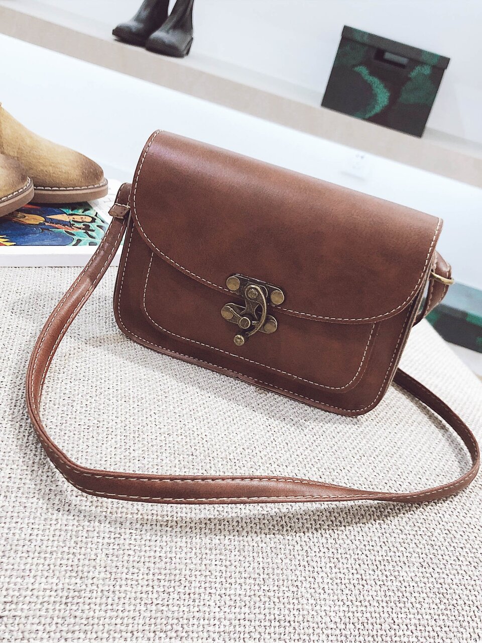Mini Stitch Trim Flap Crossbody Bag