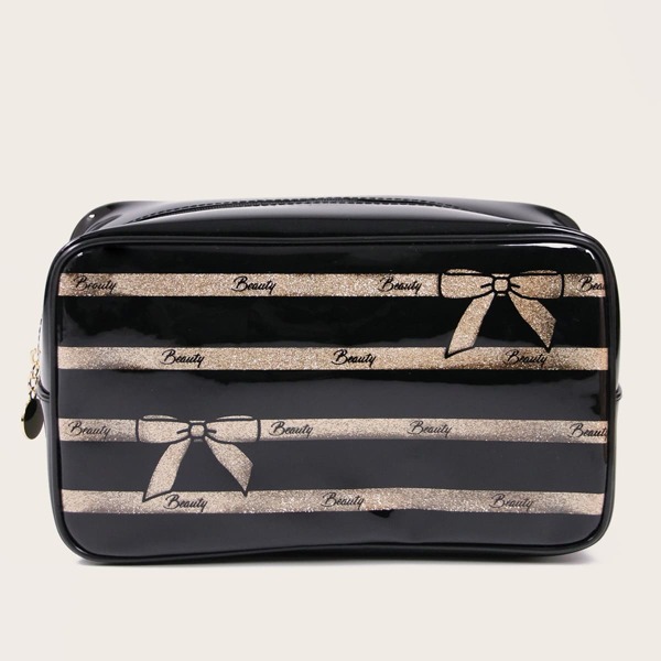 

Bowknot Pattern Square Makeup Bag, Gold