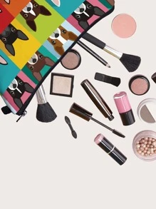 1 Bolsa de cosméticos con diseño colorido de perrito de dibujos animados, estética Y2K, bolsa de mano relajada y portátil para artículos de aseo, ideal como regalo para dama de honor, mamá, cumpleaños, amigos y maestros, y para decoración del hogar, baño, sala de estar y dormitorio, organizador de joyas, aceite de labios y esmalte de uñas