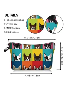 1 Bolsa de cosméticos con diseño colorido de perrito de dibujos animados, estética Y2K, bolsa de mano relajada y portátil para artículos de aseo, ideal como regalo para dama de honor, mamá, cumpleaños, amigos y maestros, y para decoración del hogar, baño, sala de estar y dormitorio, organizador de joyas, aceite de labios y esmalte de uñas