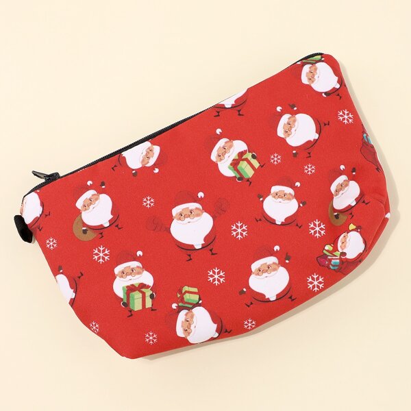 

Christmas Cartoon Graphic Zipper Makeup Bag, Red
