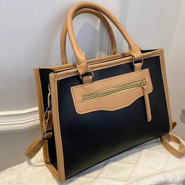 

Two Tone Top Handle Bag, Black