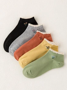 5 Pairs Of Women's Interesting Personalized Cute Multi-Color Jacquard Floral Patterned Socks, Breathable, Durable, Comfortable Wear, Suitable For Sports And Everyday Use, High-Quality, All Season - Multicolor - View 1