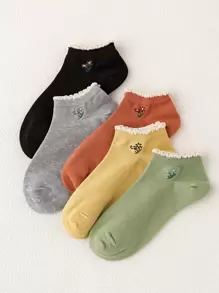 5 Pairs Of Women's Interesting Personalized Cute Multi-Color Jacquard Floral Patterned Socks, Breathable, Durable, Comfortable Wear, Suitable For Sports And Everyday Use, High-Quality, All Season - Multicolor - View 2