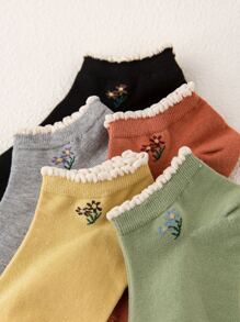 5 Pairs Of Women's Interesting Personalized Cute Multi-Color Jacquard Floral Patterned Socks, Breathable, Durable, Comfortable Wear, Suitable For Sports And Everyday Use, High-Quality, All Season - Multicolor - View 3