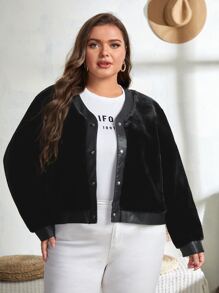 Calvaya Plus Contrast Trim Velvet Jacket - Black - View 1