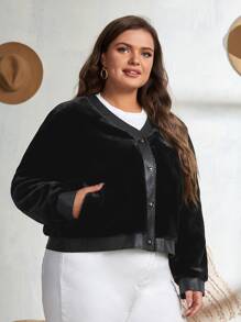 Calvaya Plus Contrast Trim Velvet Jacket - Black - View 4