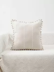 Pom Pom Decor Cushion Cover Without Filler - Beige - View 1