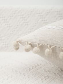 Pom Pom Decor Cushion Cover Without Filler - Beige - View 4